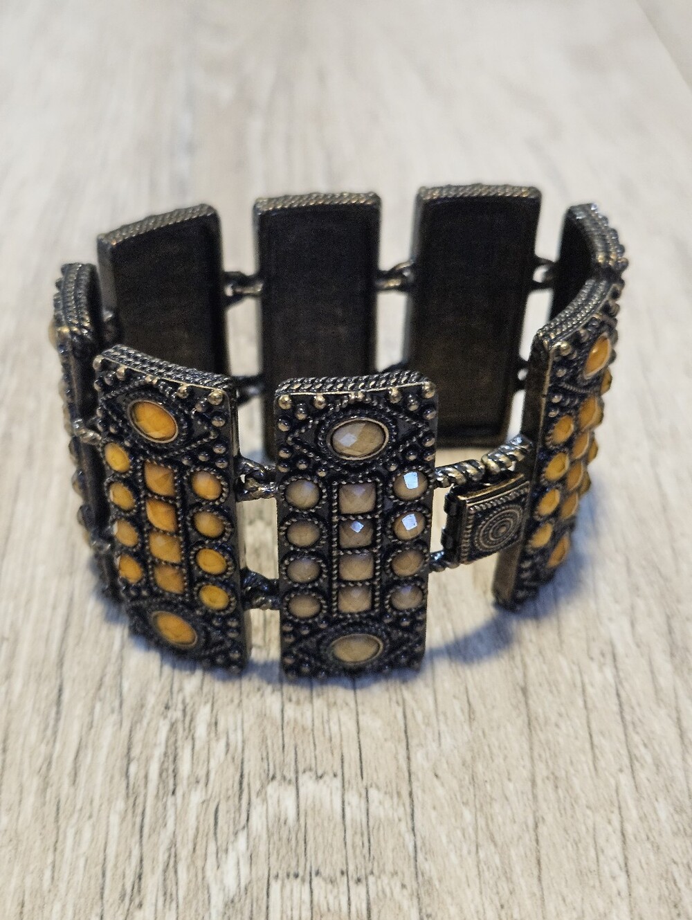 Lia Sophia Kiam Collection Panel Bracelet Matte Gold-tone Orange & Brown Stones